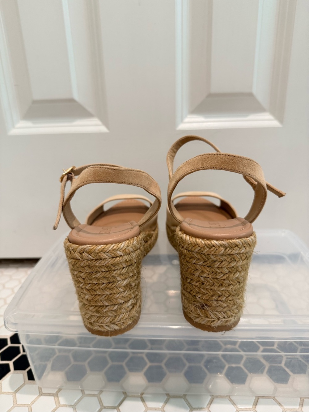 Stuart Weitzman Mirela II Nude Suede Espadrille Wedge Sandals 7.5. Like New. - Picture 9 of 11